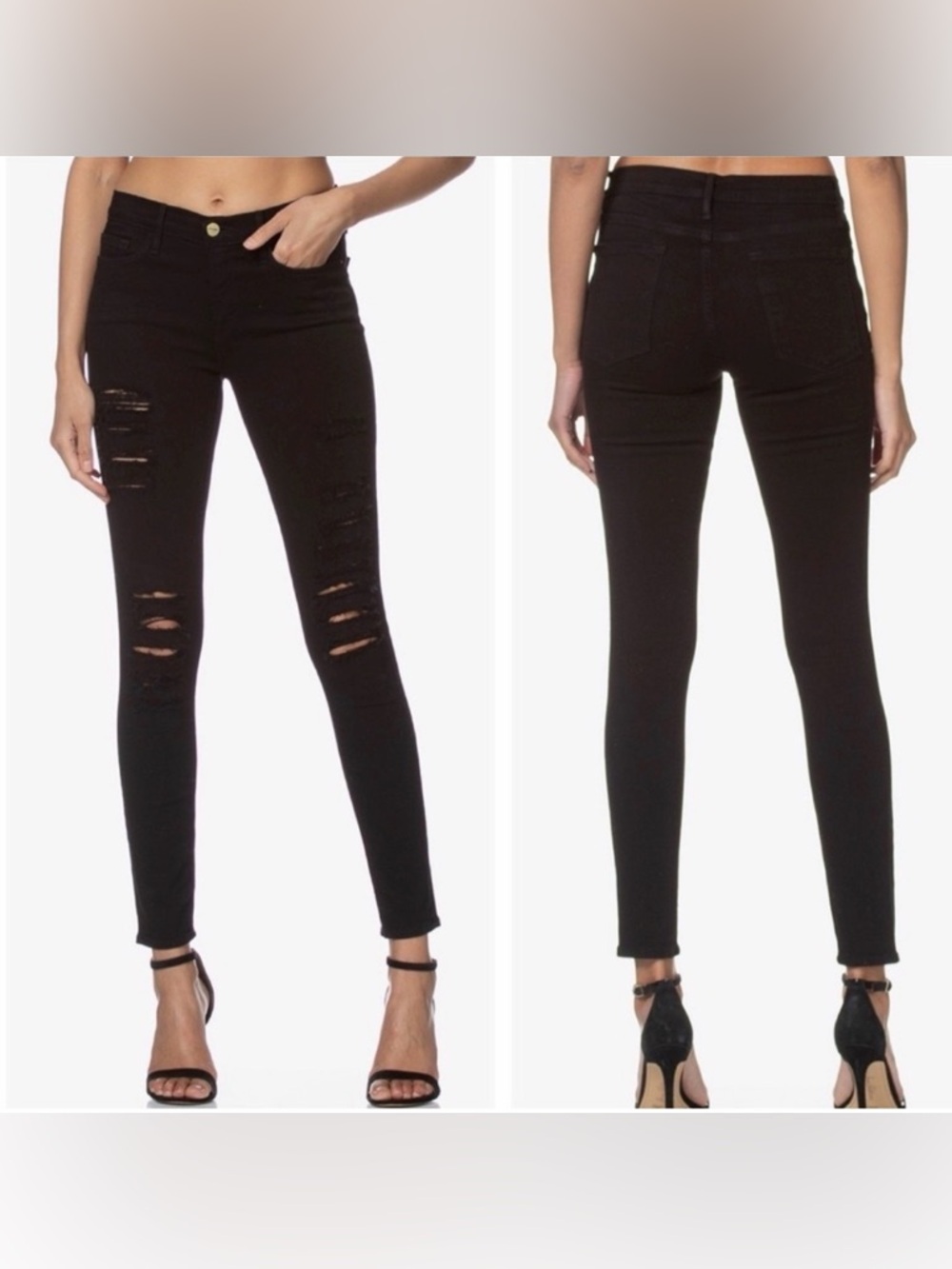 Frame Denim Black Distressed Skinny Jeans - Women
